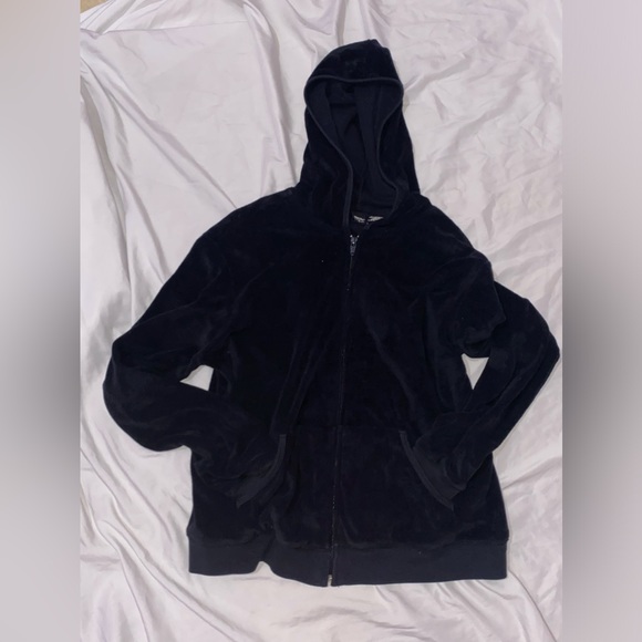 Vintage Small Black Velour Hoodie Massimo - Picture 1 of 5
